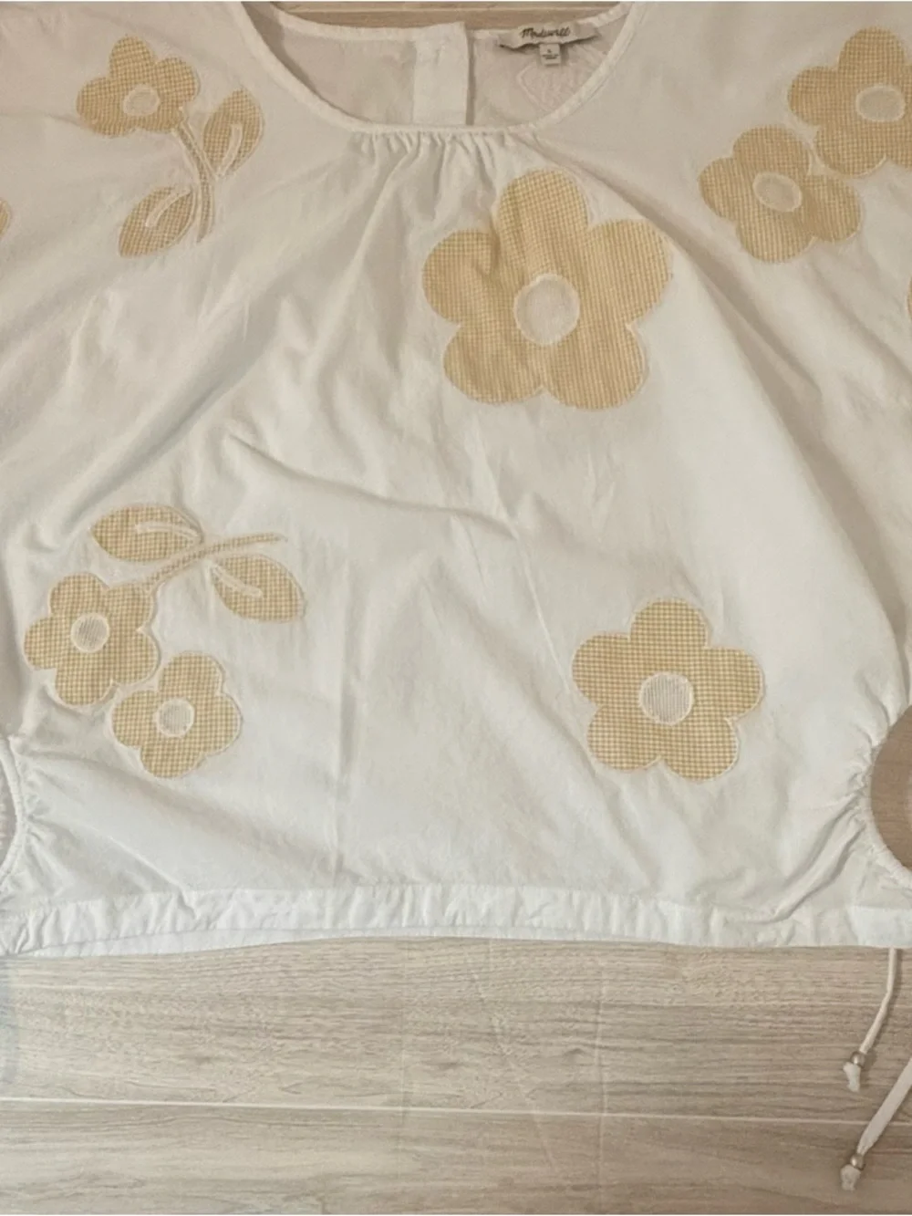 ✨SOLD✨Madewell White Floral Appliqué Puff Sleeve Poplin Top Size Large - Picture 5 of 10